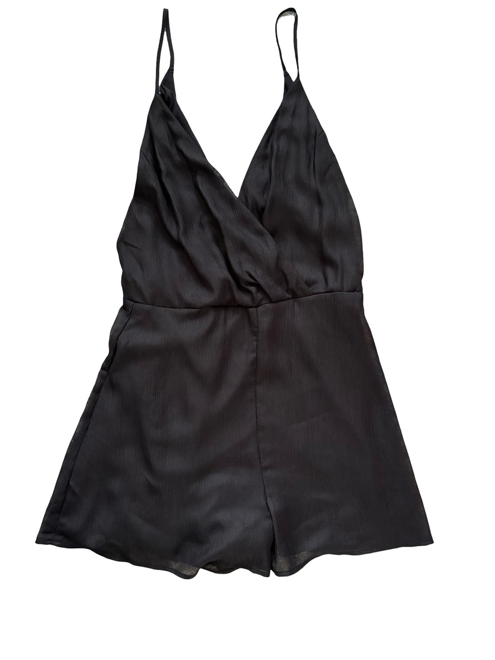 Lush Black Textured Surplice Romper Size Large